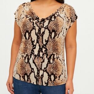 Grace Snake Print Draped Neck  Cap Sleeve Brown & Cream Cami Top Size L